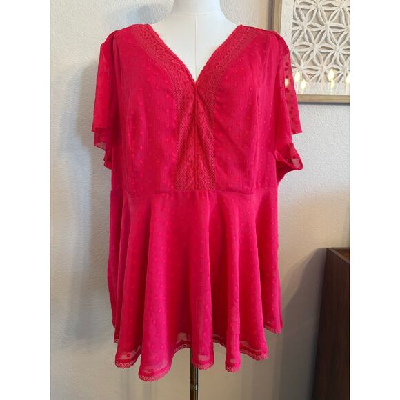 TORRID Blouse | Dark Pink Peplum Top Flutter Sleeve | SIZE 2 - Picture 4 of 10